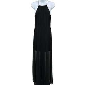 Express Dress WMNS Sz 4 Black Chiffon Lined Halter Spaghetti Strap Maxi Formal